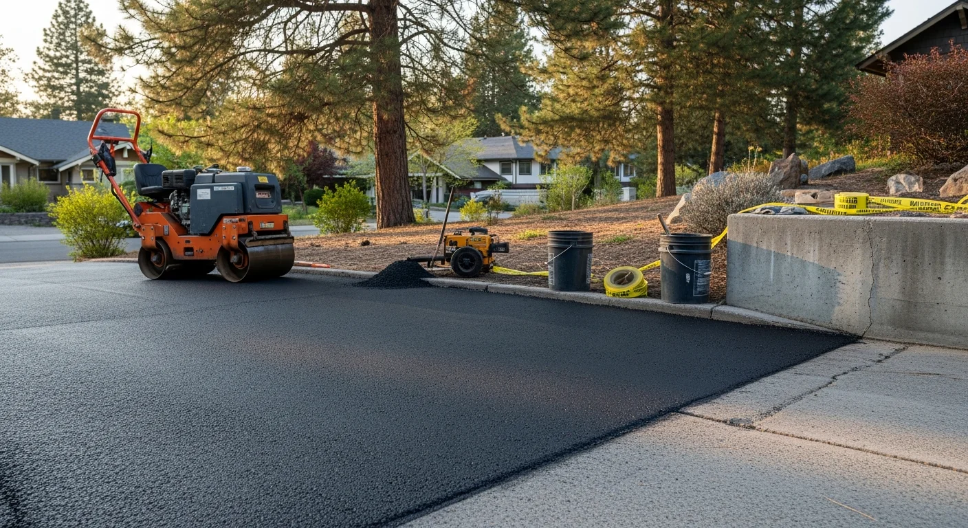 Pothole repair and asphalt restoration on a residential road