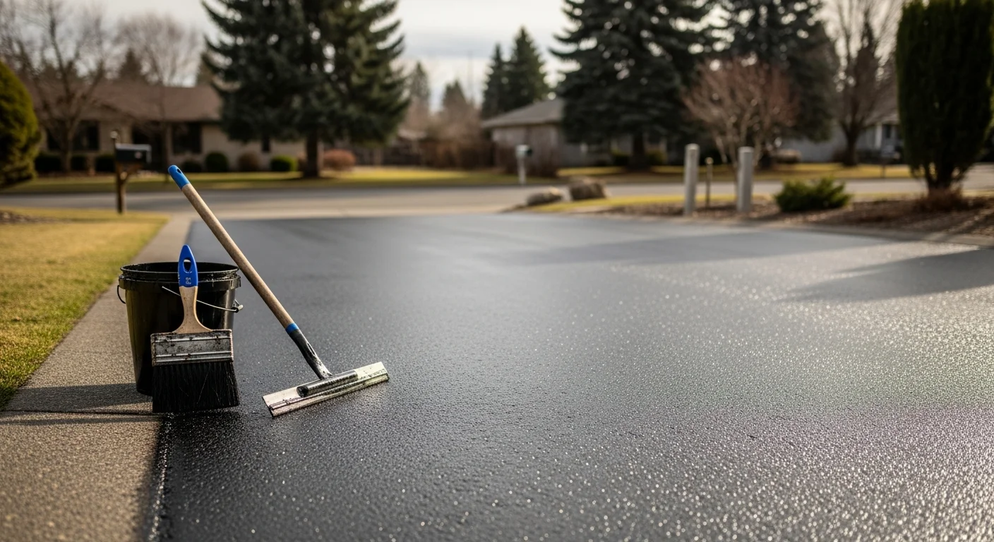 Seal coating application on a residential driveway in Spokane
