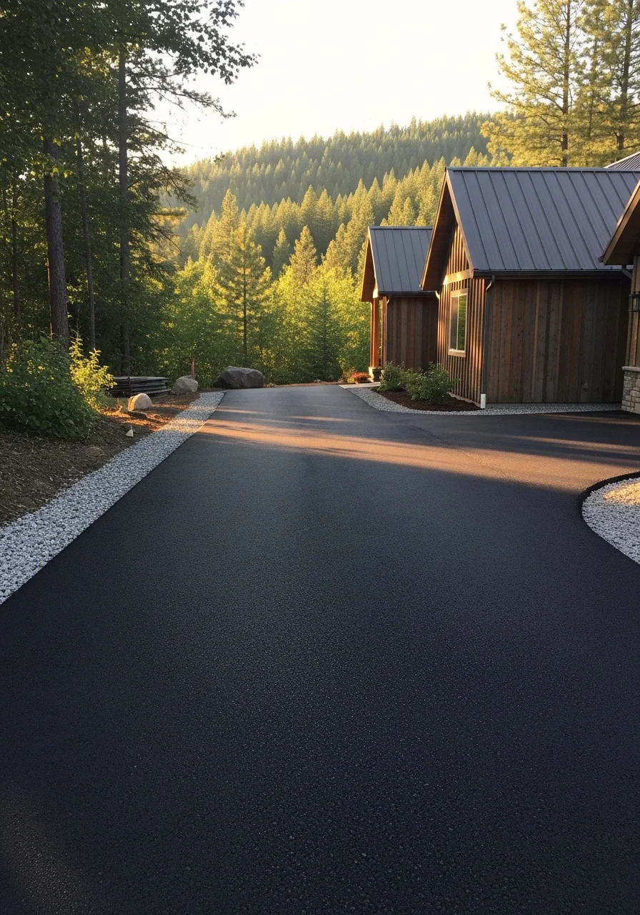 Sand Point home or structure with forested backdrop and clear view of rural Northern Idaho setting.